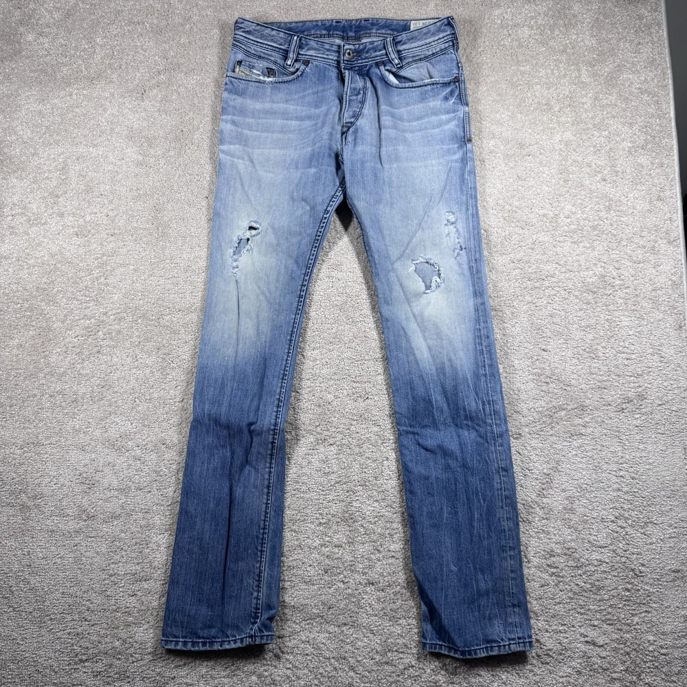 Diesel Iakop Jeans Mens‎ 28x34 BlueDistressed Slim Taper Stretch Light Wash